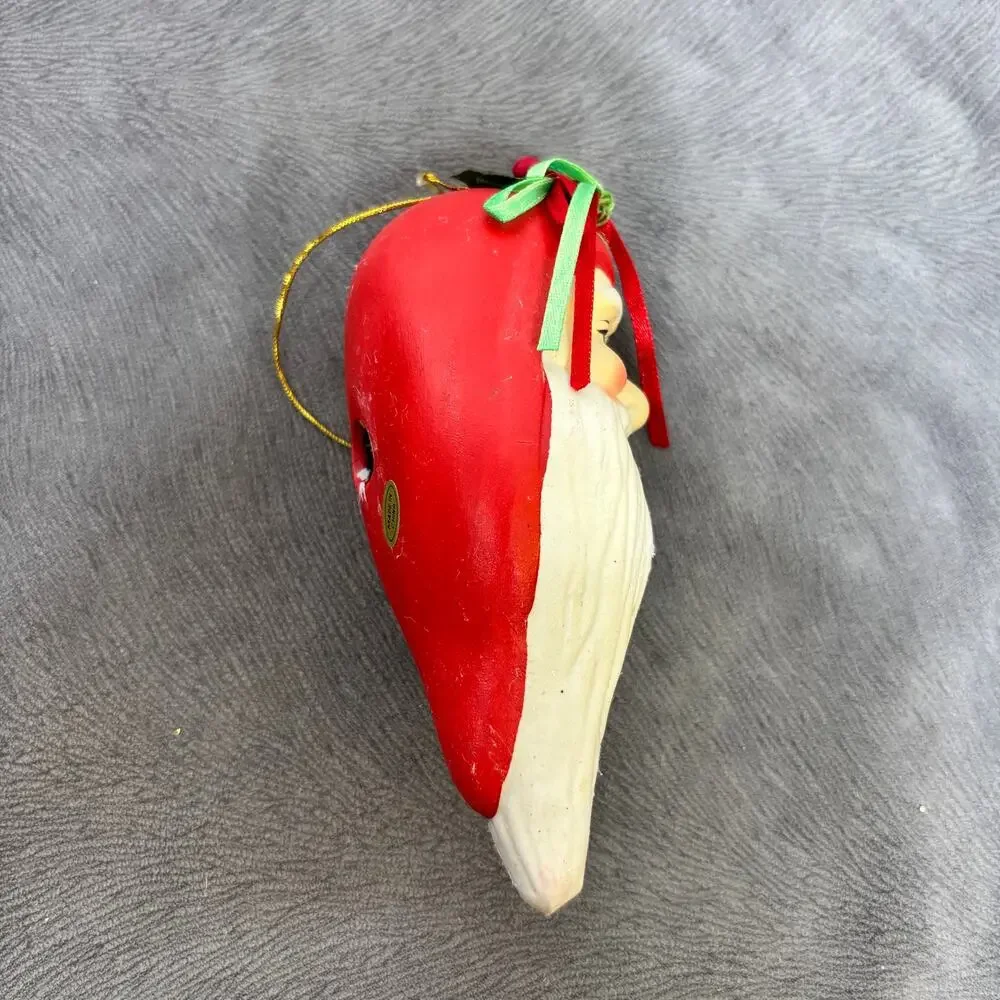 VTG Santa Head Ceramic Christmas Ornament Folk Art Holiday Rattles Numbered 5.5
